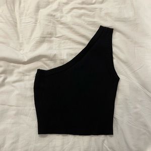 Petal & Pup ribbed one shoulder black crop top